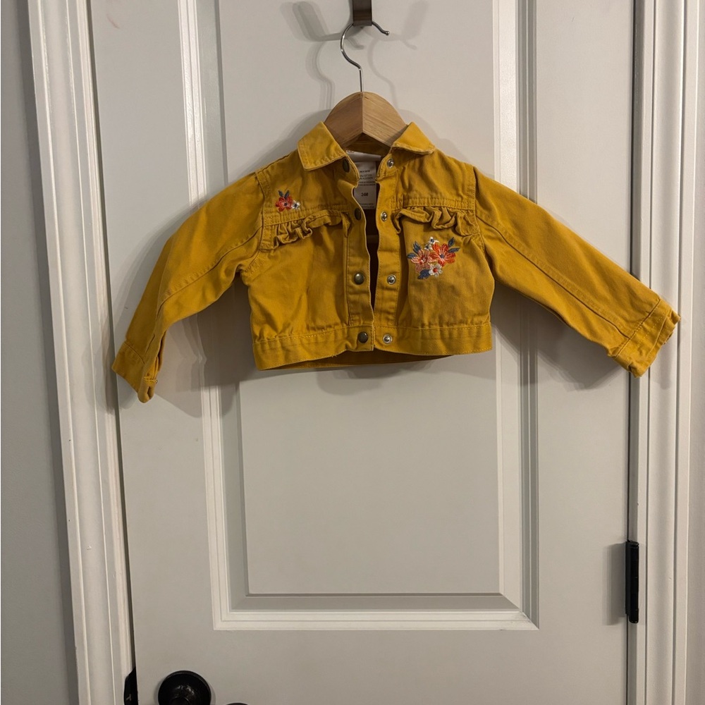 Daisy Fuentes Mustard Kids Jean Jacket with Floral Embroidery